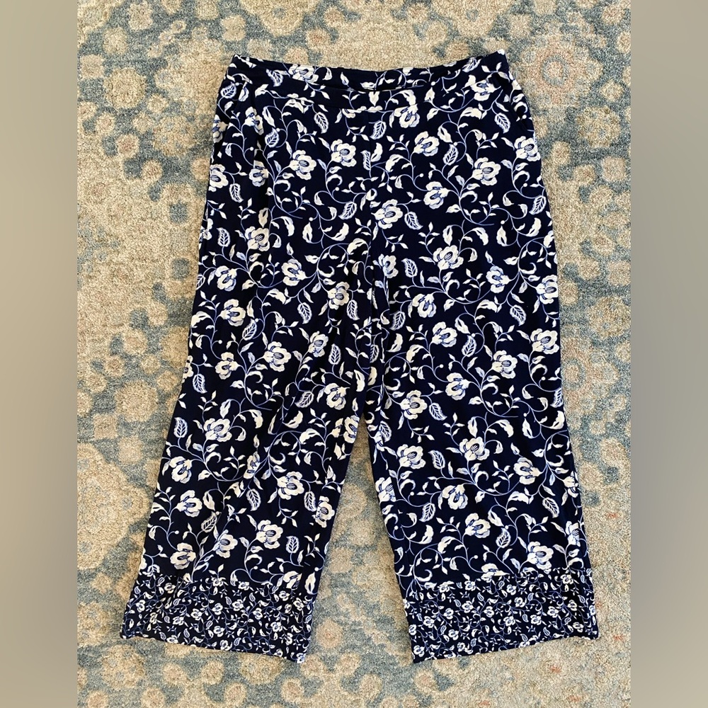 J Jill Wearever  Women’s Pants Full Leg Cropped Pull On Blue Size Large